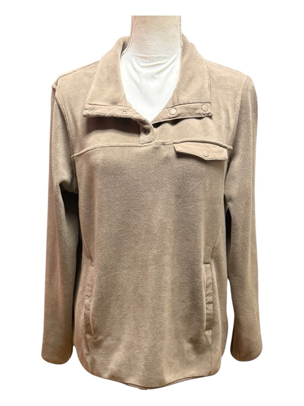 32 Degrees Heat Snap Arctic Fleece Pullover Mock Neck Tan Beige Medium EUC